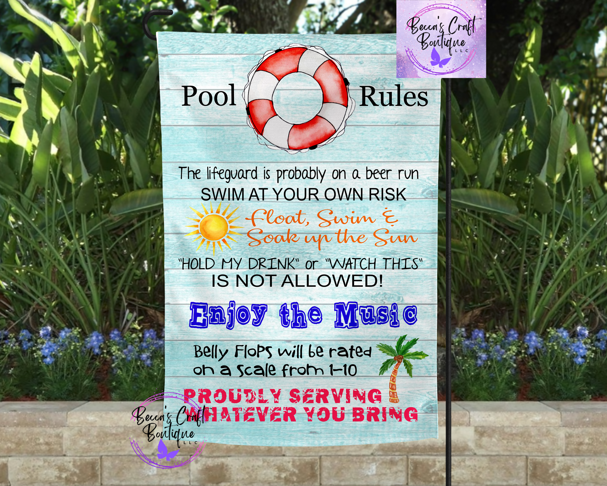 Pool rules garden flag
