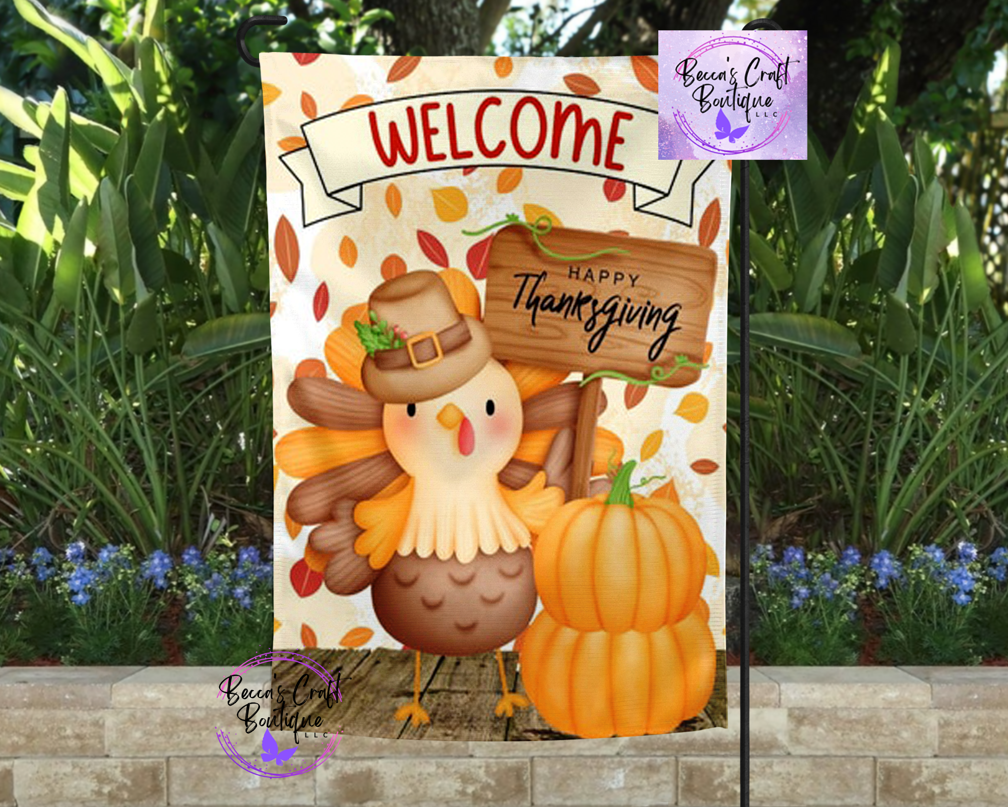 Welcome turkey garden flag