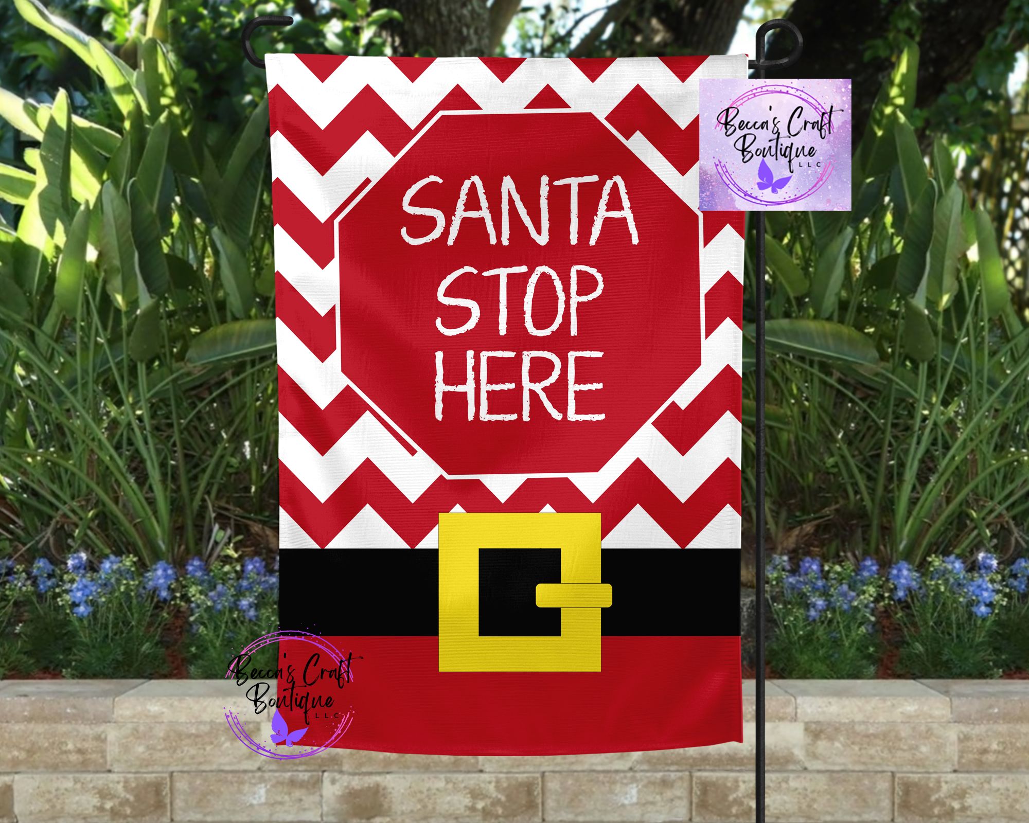 Santa stop here garden flag